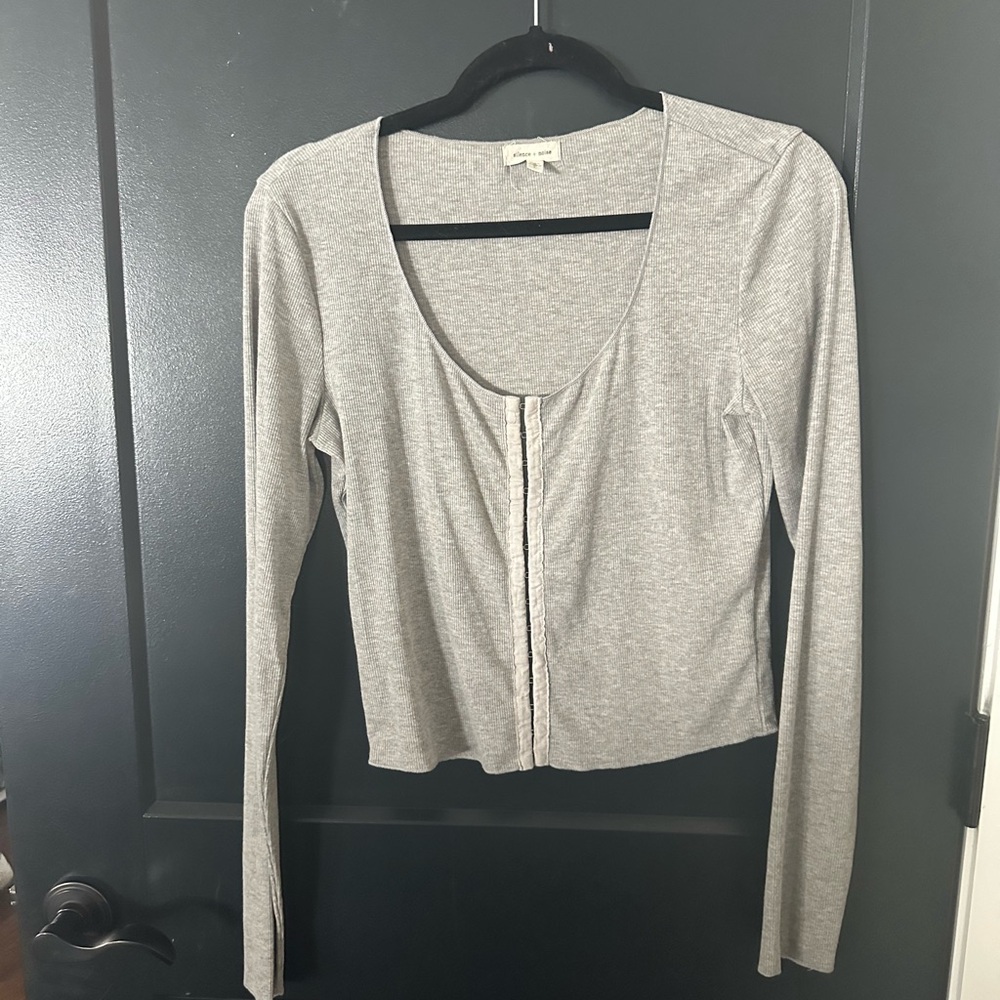 Silence + Noise Gray Long Sleeve Blouse